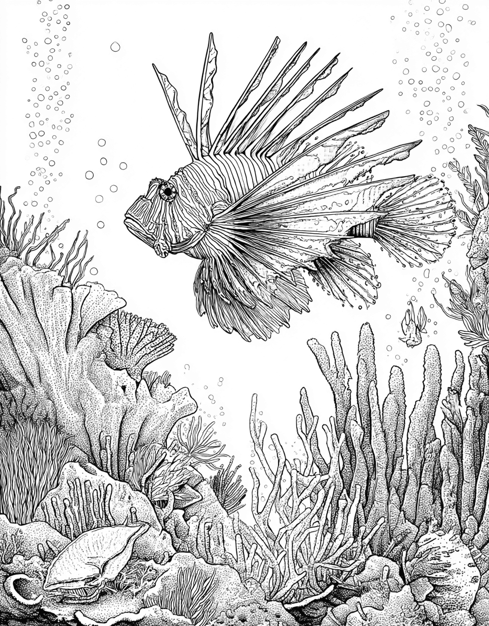 Lionfish Coloring, Free Coloring Pages for Adults to Print, Relaxation Color Book, Ocean Life Colouring Pages for Women, Vibrant Lionfish Art for Creative Minds main 6