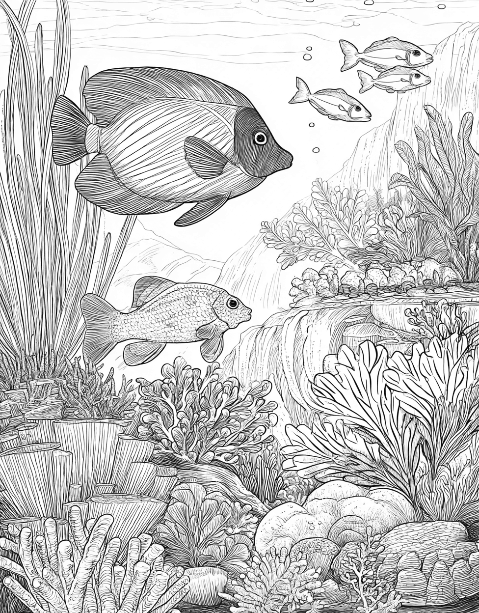 Free Coloring Pages for Girls, Blue Tang Coloring, Blue Tang Splash Dive into Art, Stress Relief Color Book, Ocean Life Colouring Pages for Womens main 7