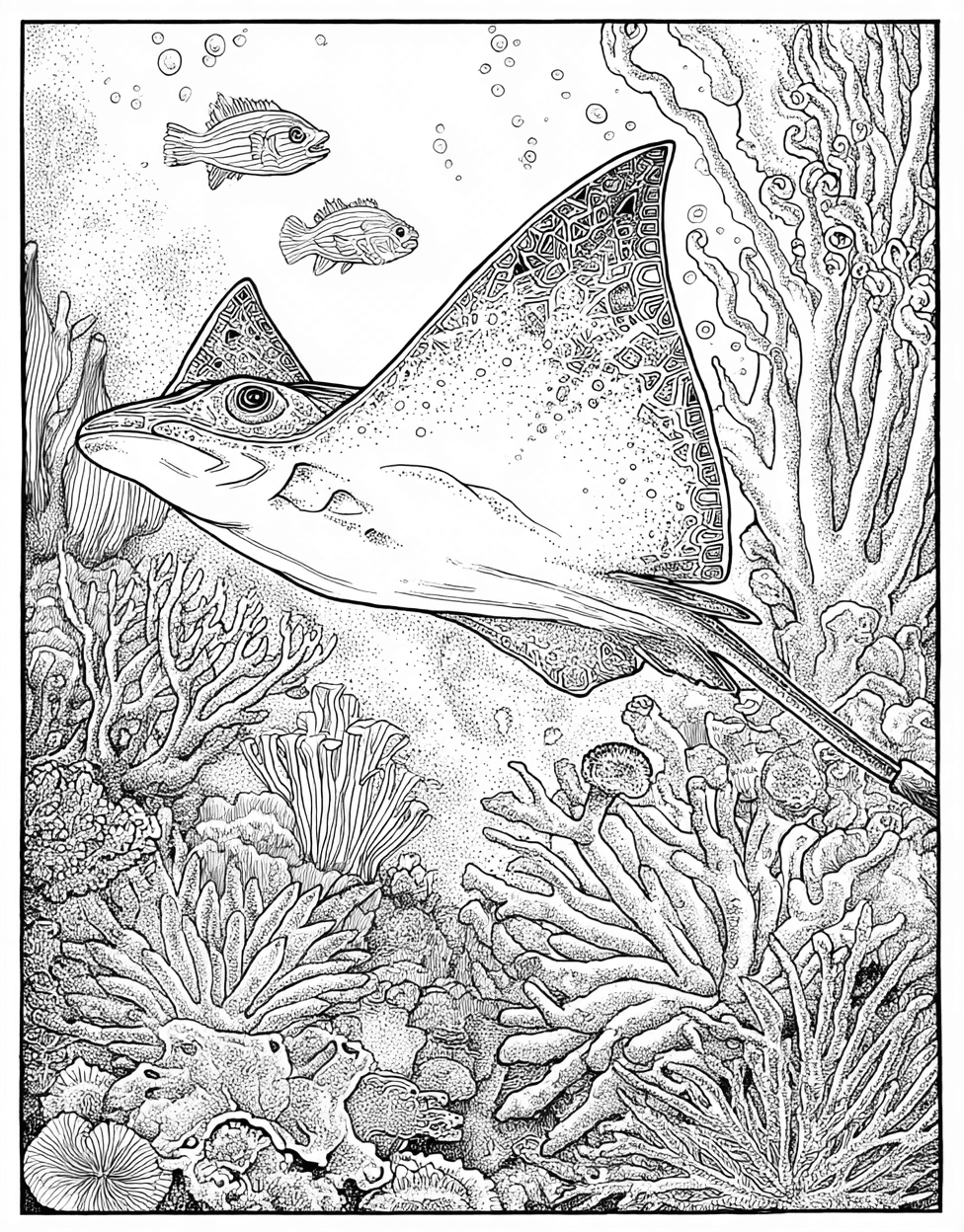 Vibrant Electric Ray Art Adventures Await, Stress Relief Color Book, Ocean Life Colouring Pages for Teens, Free Color Pages for Adults, Electric Ray Coloring main 8