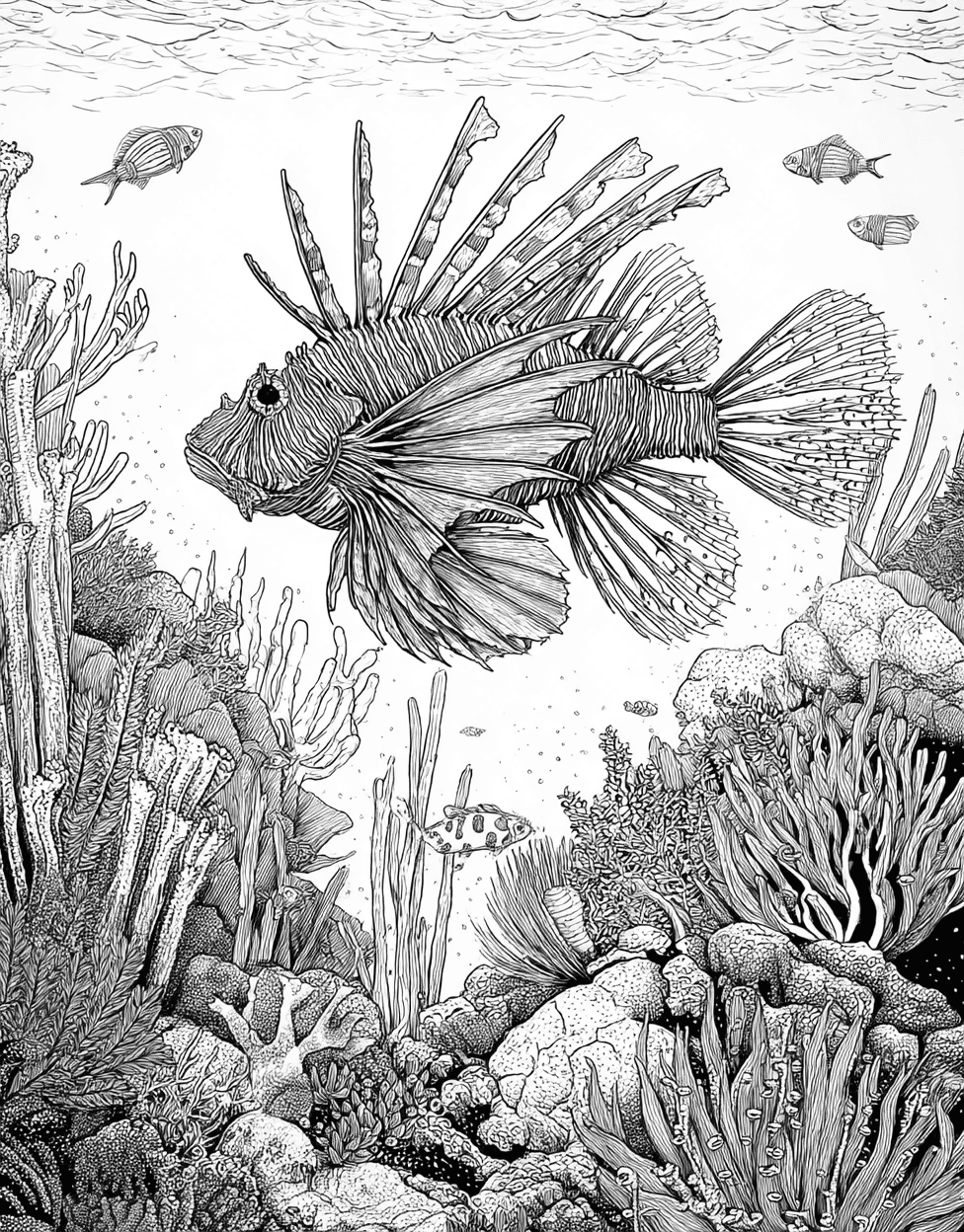 Lionfish Coloring, Free Coloring Pages for Adults to Print, Relaxation Color Book, Ocean Life Colouring Pages for Women, Vibrant Lionfish Art for Creative Minds main 7