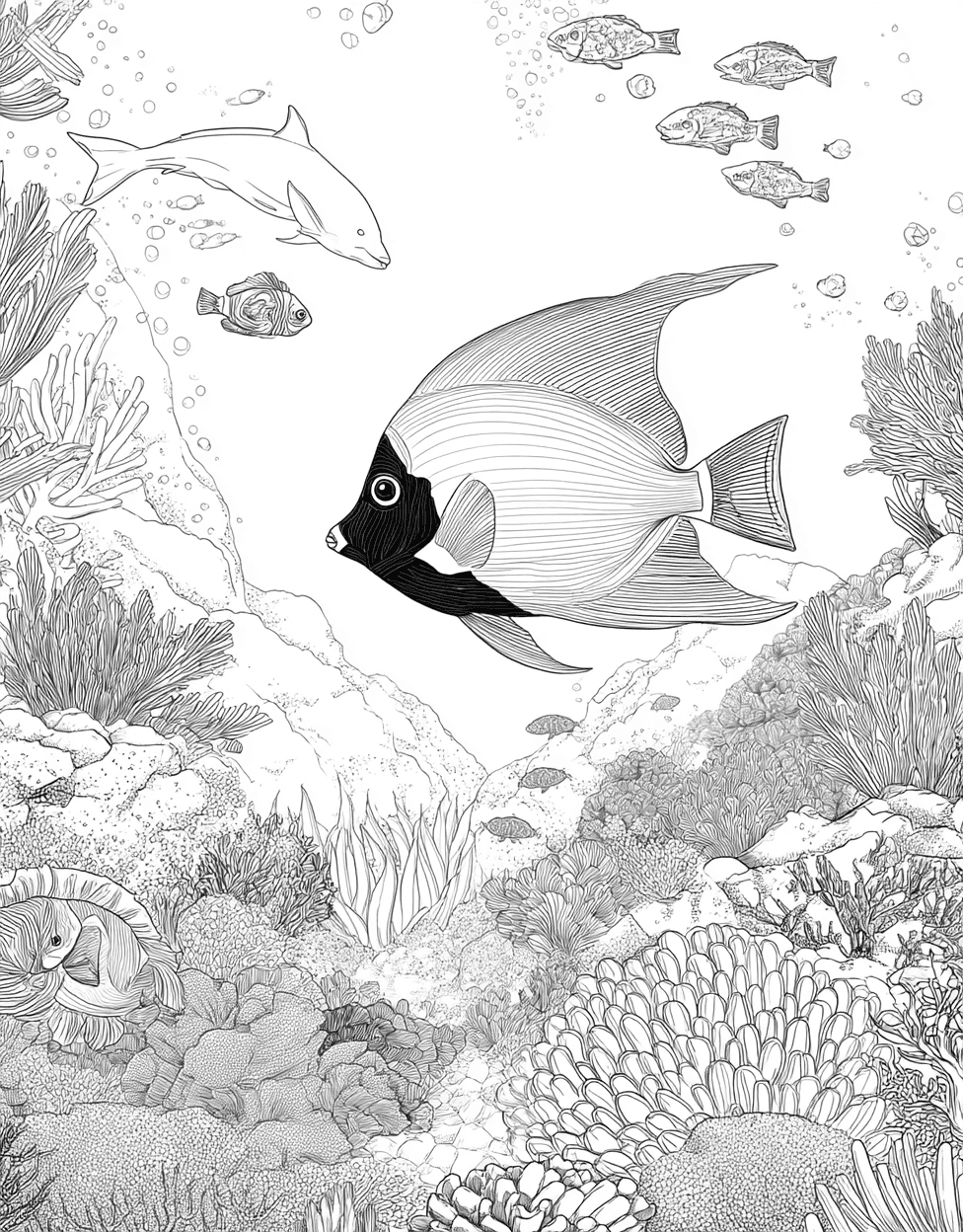 Free Coloring Pages for Girls, Blue Tang Coloring, Blue Tang Splash Dive into Art, Stress Relief Color Book, Ocean Life Colouring Pages for Womens main 8