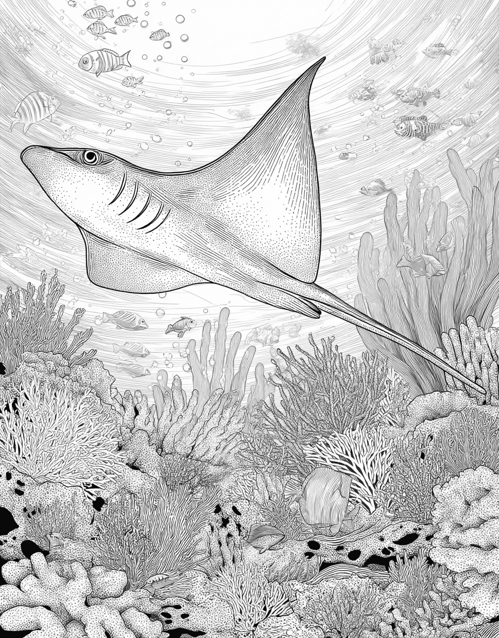 Vibrant Electric Ray Art Adventures Await, Stress Relief Color Book, Ocean Life Colouring Pages for Teens, Free Color Pages for Adults, Electric Ray Coloring main 9