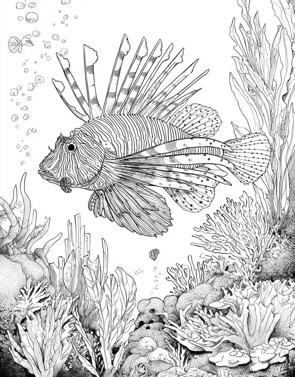 Lionfish Coloring, Free Coloring Pages for Adults to Print, Relaxation Color Book, Ocean Life Colouring Pages for Women, Vibrant Lionfish Art for Creative Minds main 8