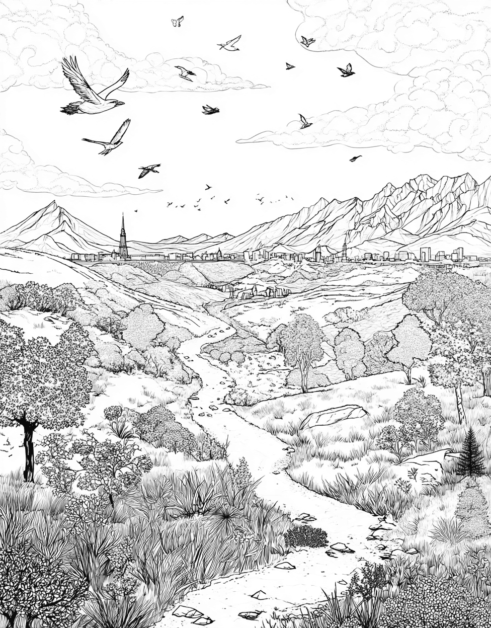 Trail Coloring, Free Coloring Pages to Print, Trail Adventures Natures Canvas Awaits, Relaxation Color Book, Travel & Landmarks Colouring Pages for Women main 8