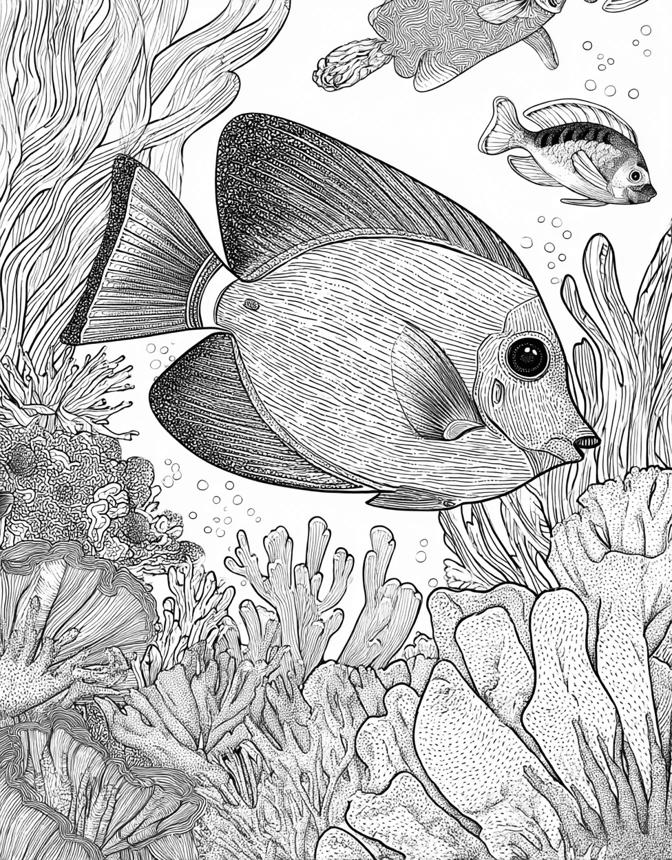 Free Coloring Pages for Girls, Blue Tang Coloring, Blue Tang Splash Dive into Art, Stress Relief Color Book, Ocean Life Colouring Pages for Womens main 9