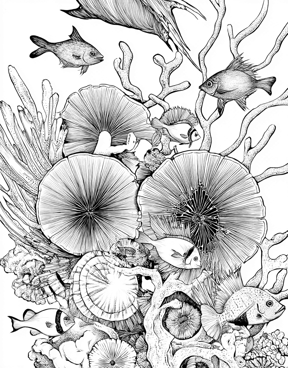 Coral Polyp Coloring, Free Coloring Pages for Adults to Print, Coral Polyp Art Adventure Dive into Creativity, Relaxation Color Book, Ocean Life Colouring Pages for Womens main 9