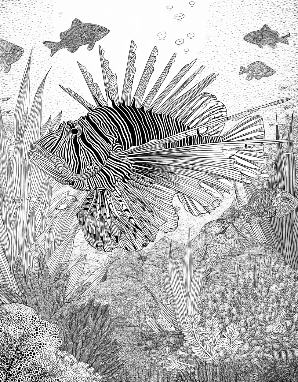 Lionfish Coloring, Free Coloring Pages for Adults to Print, Relaxation Color Book, Ocean Life Colouring Pages for Women, Vibrant Lionfish Art for Creative Minds main 9