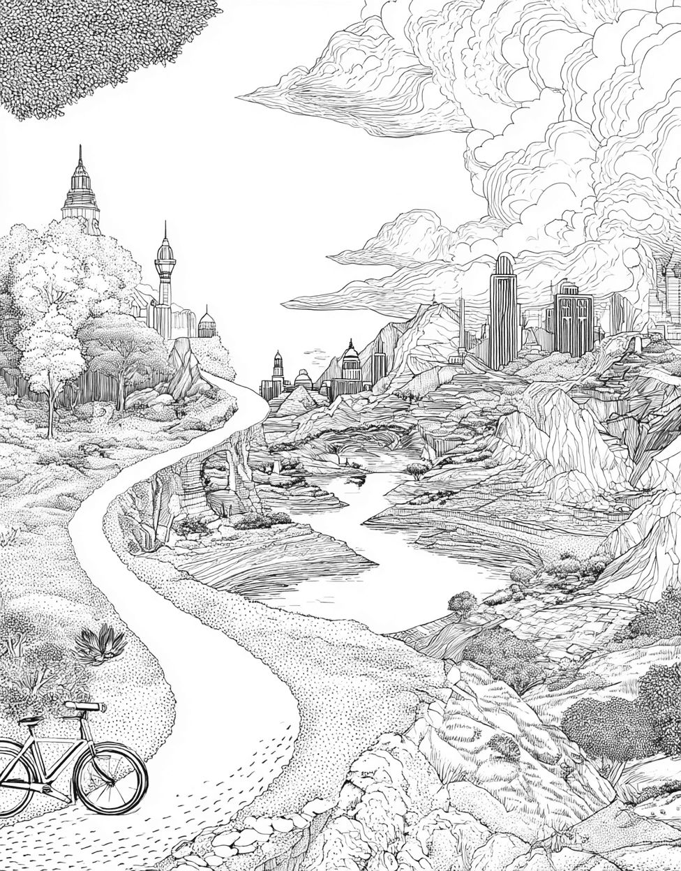 Trail Coloring, Free Coloring Pages to Print, Trail Adventures Natures Canvas Awaits, Relaxation Color Book, Travel & Landmarks Colouring Pages for Women main 9