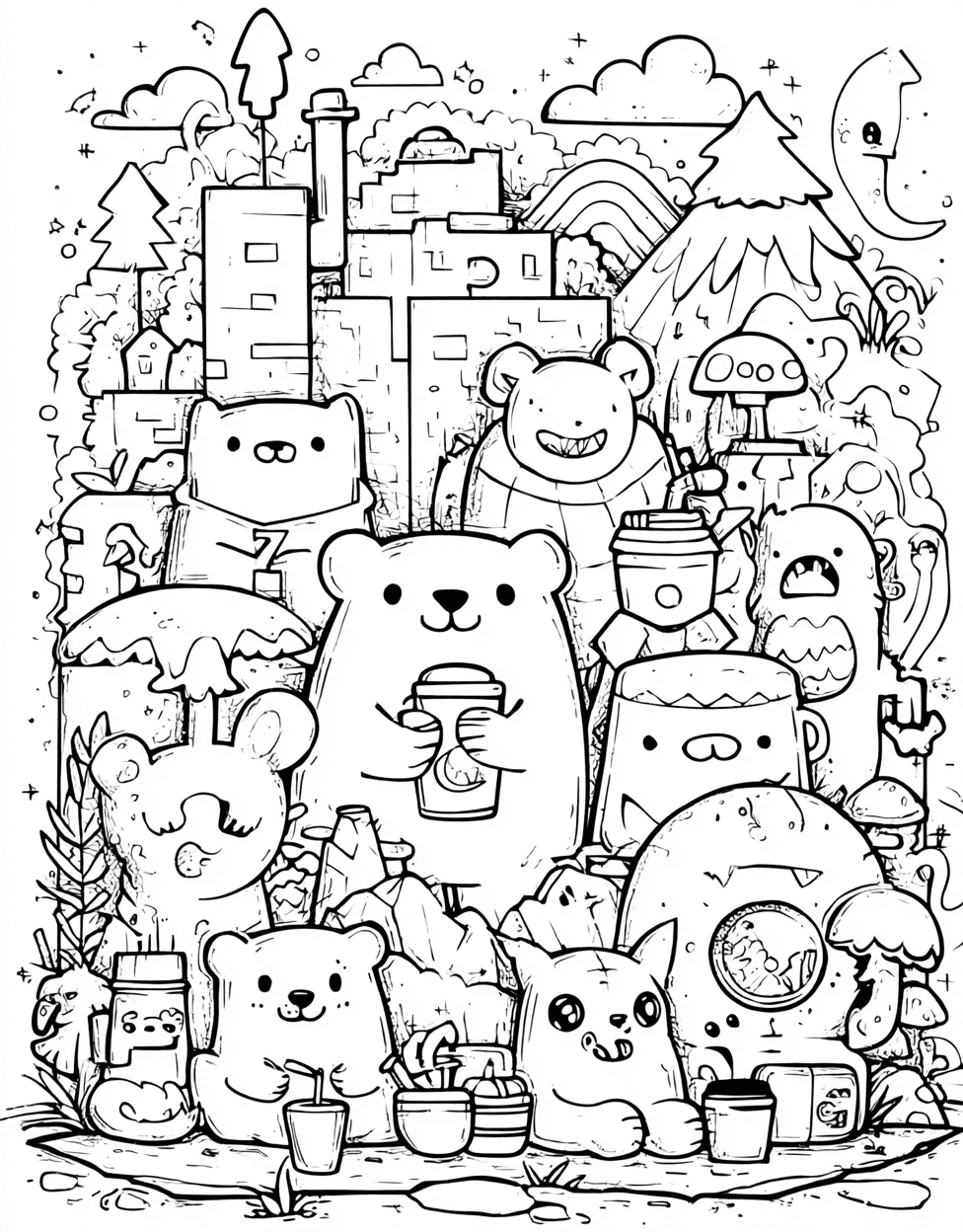 Free Coloring Pages for Adults, Monster Kid Coloring, Relaxation Color Book, Cute Characters Colouring Pages for Women, Monster Kid Doodles Unleash Your Imagination main 2