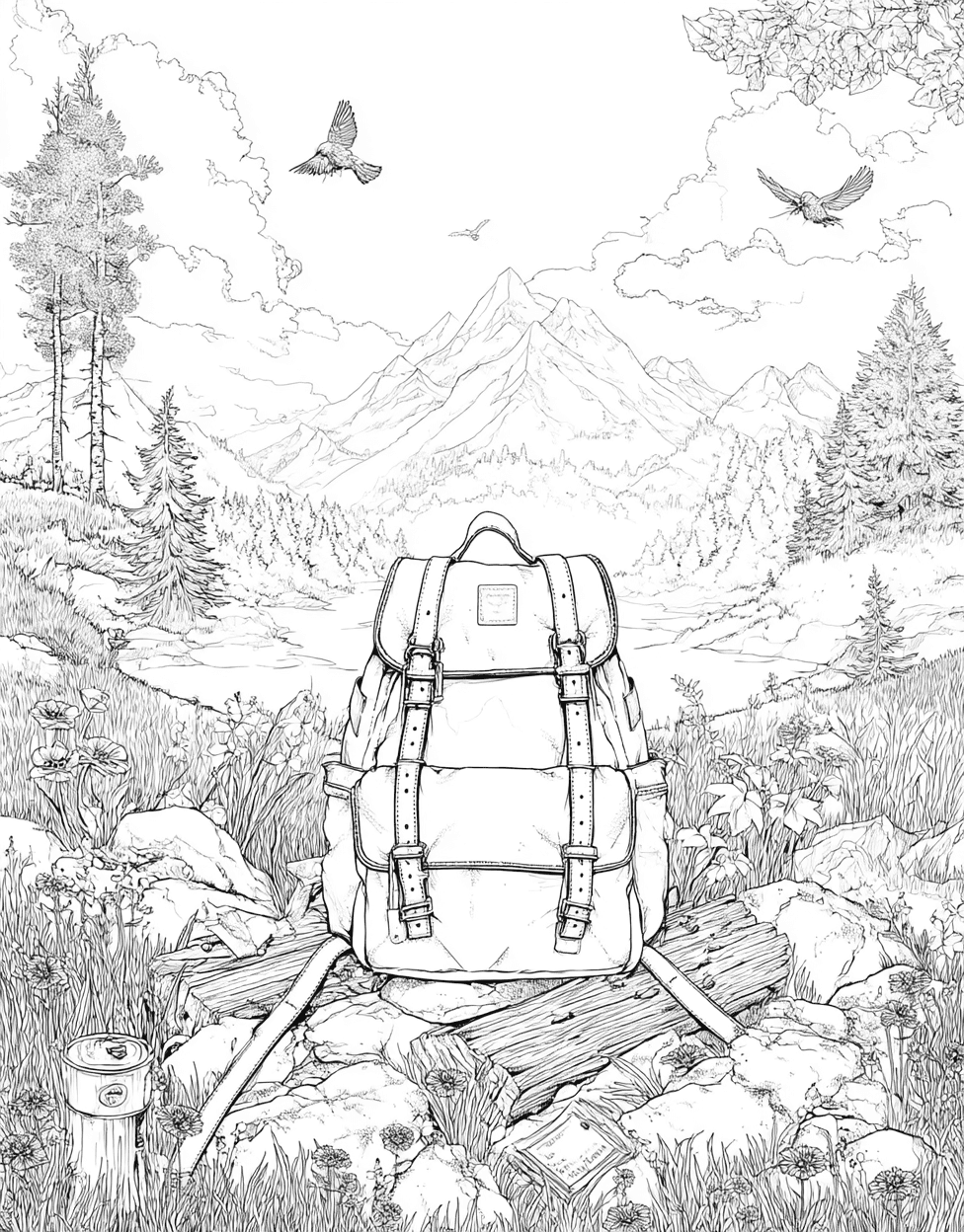 Relaxation Color Book, Adventure Colouring Pages for Adult, Rucksack Adventures Art for Your Imagination, Rucksack Coloring, Free Coloring Book Pages for Adults main 2