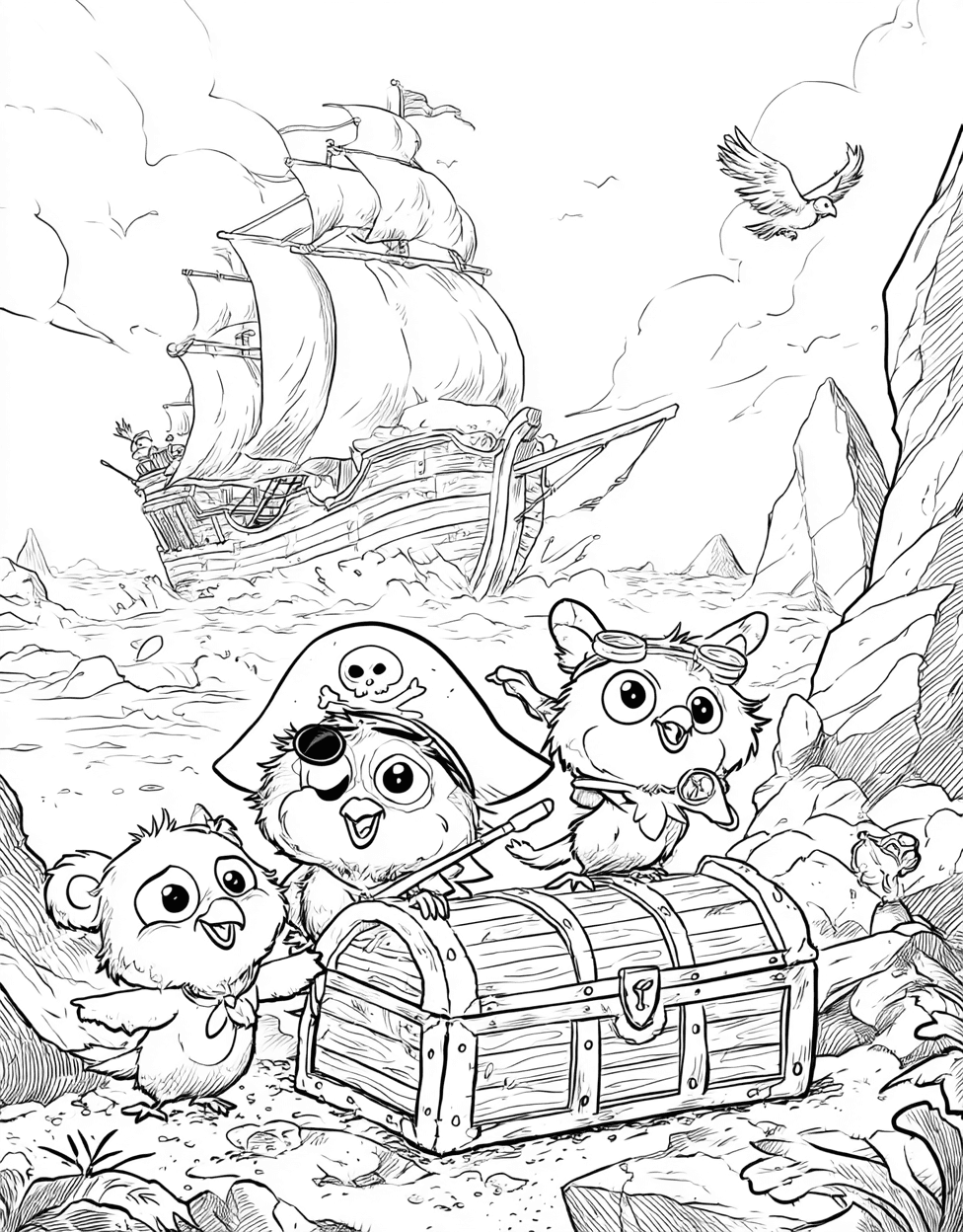 Swashbuckling Animal Pirates Adventure, Relaxation Color Book, Cute Characters Colouring Pages for Adults, Free Color Pages for Adults, Pirate Animal Coloring main 2