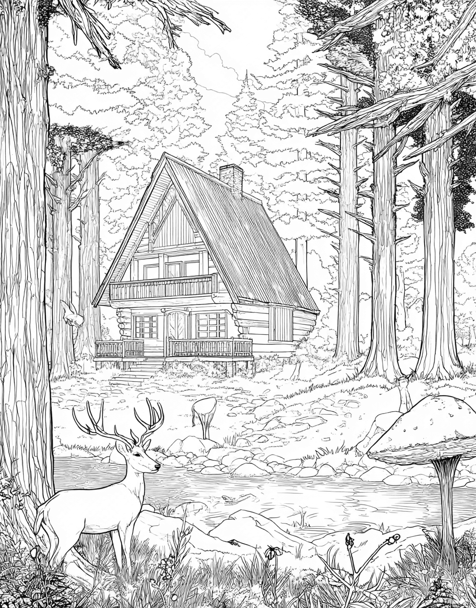 Free Printable Girly Coloring Pages, Coloring Adult Horror Cabin, Charming Cabin Scenes to Brighten Your Day, Stress Relief Color Book, Adventure Colouring Pages for Adult main 2