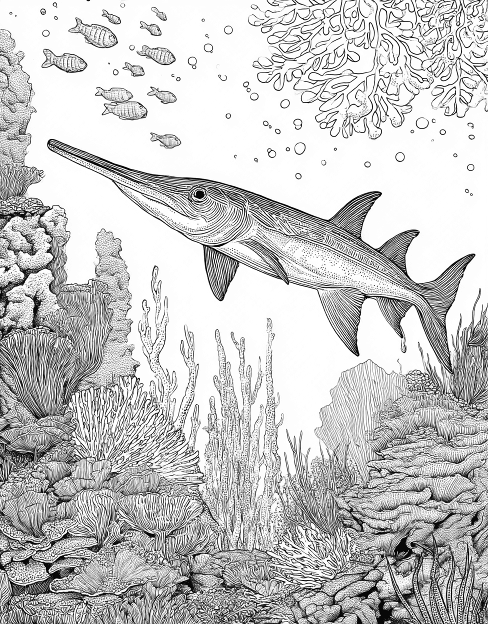 Stress Relief Color Book, Ocean Life Colouring Pages for Teenage, Paddlefish Art Dive into Creative Splash, Free Coloring Pages for Adults to Print, Paddlefish Coloring main 2