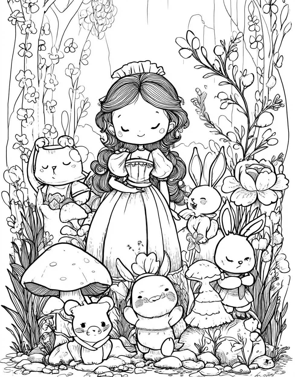 Princess Doll Coloring, Relaxation Color Book, Cute Characters Colouring Pages for Adults, Free Coloring Pages for Adults, Enchanting Princess Doll Art Adventures main 3