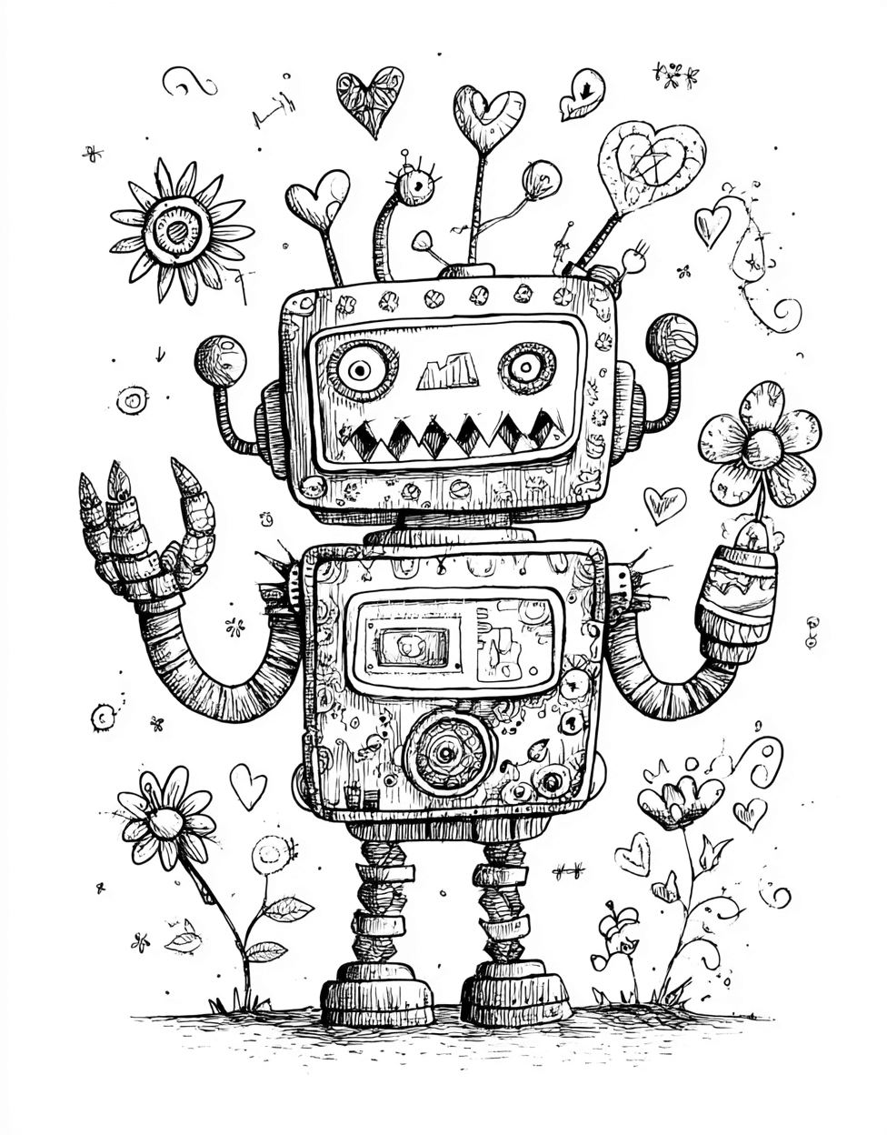 Robot Animal Coloring, Stress Relief Color Book, Cute Characters Colouring Pages for Teenage, Coloring Pages for Adults Free, Whimsical Robot Animal Art Adventures main 2