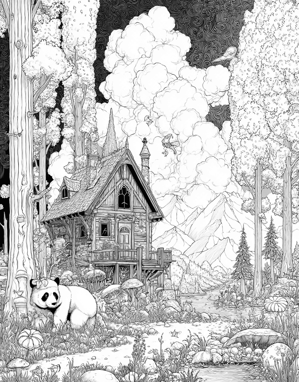 Free Printable Girly Coloring Pages, Coloring Adult Horror Cabin, Charming Cabin Scenes to Brighten Your Day, Stress Relief Color Book, Adventure Colouring Pages for Adult main 3
