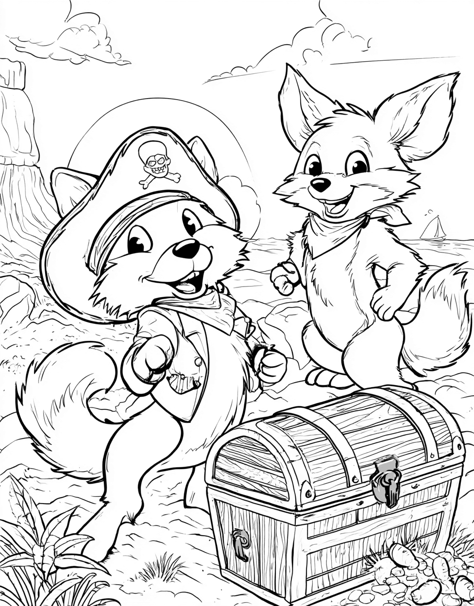 Swashbuckling Animal Pirates Adventure, Relaxation Color Book, Cute Characters Colouring Pages for Adults, Free Color Pages for Adults, Pirate Animal Coloring main 3