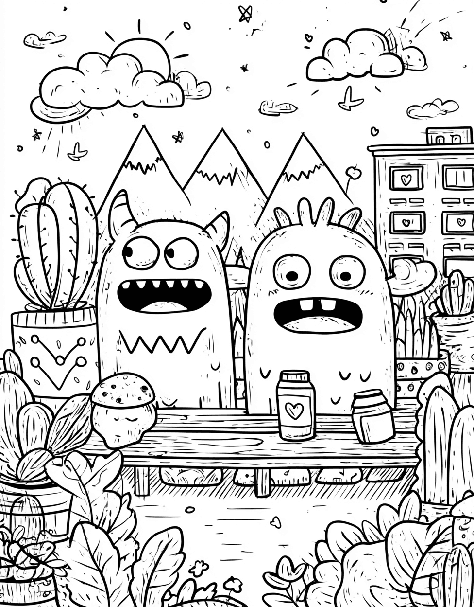 Free Coloring Pages for Adults, Monster Kid Coloring, Relaxation Color Book, Cute Characters Colouring Pages for Women, Monster Kid Doodles Unleash Your Imagination main 4