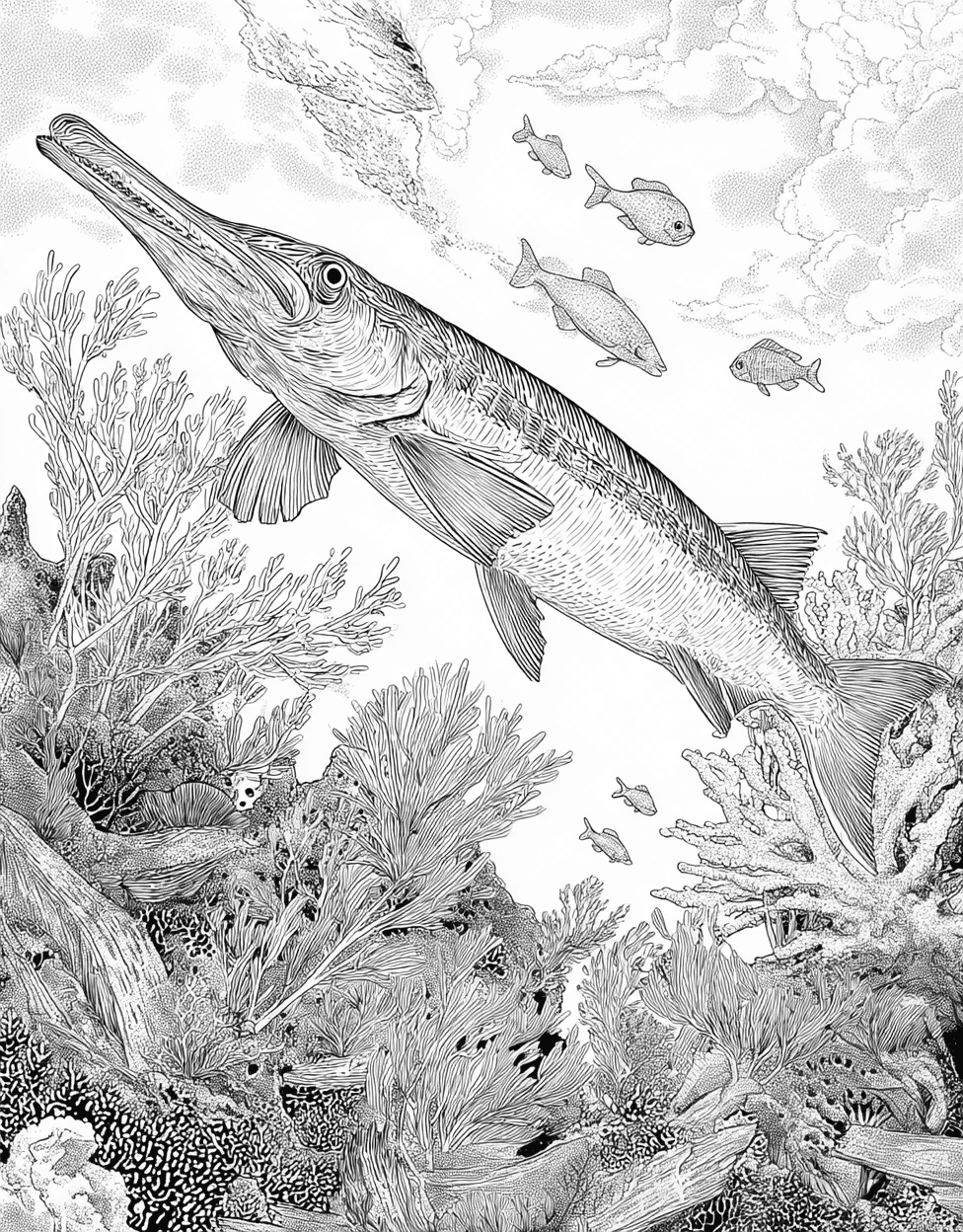 Stress Relief Color Book, Ocean Life Colouring Pages for Teenage, Paddlefish Art Dive into Creative Splash, Free Coloring Pages for Adults to Print, Paddlefish Coloring main 3