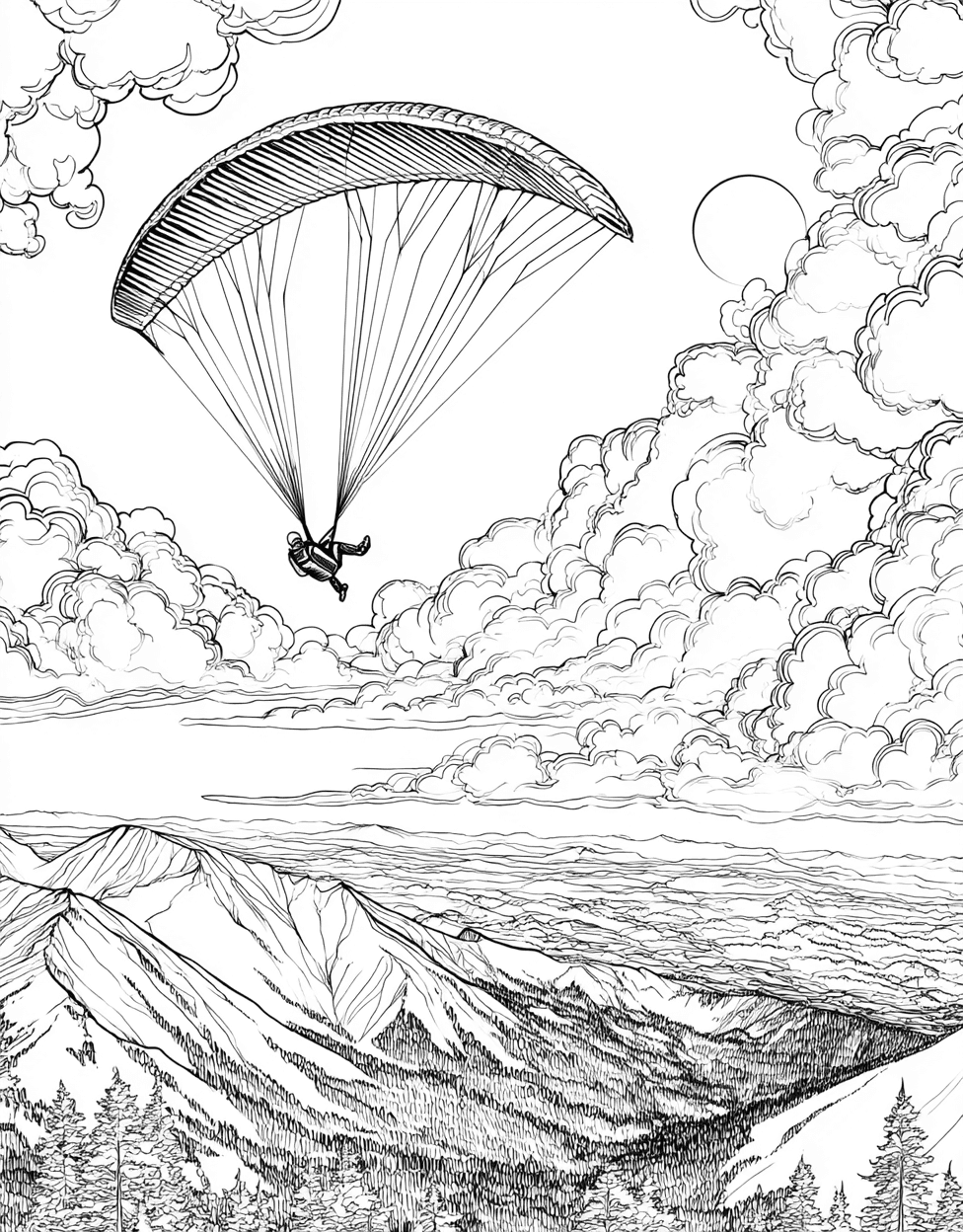 Relaxation Color Book, Adventure Colouring Pages for Adult, Skyward Dreams Paragliding Art Adventures, Paragliding Coloring, Adult Coloring Pages Free Printables main 2