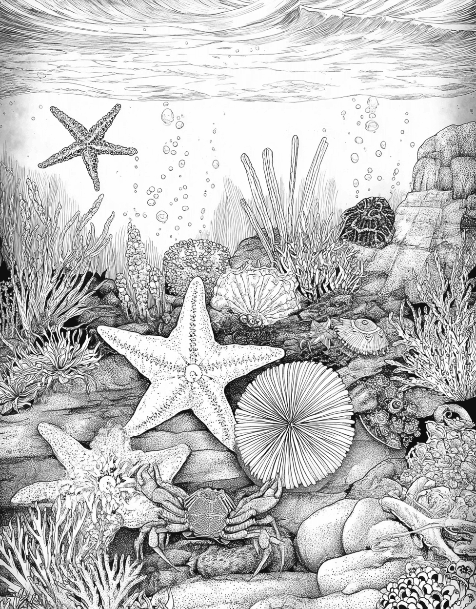 Tide Pool Coloring, Advanced Free Printable Coloring Pages for Children, Tide Pool Wonders Art Awaits, Relaxation Color Book, Ocean Life Colouring Pages for Teen main 2