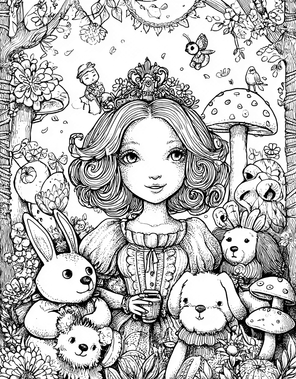 Princess Doll Coloring, Relaxation Color Book, Cute Characters Colouring Pages for Adults, Free Coloring Pages for Adults, Enchanting Princess Doll Art Adventures main 4