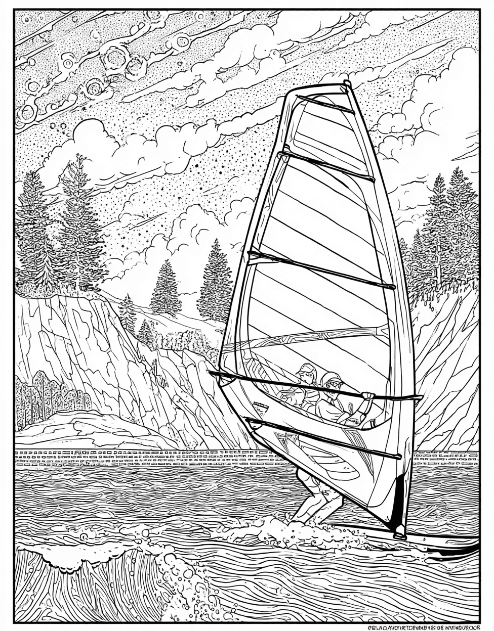Relaxation Color Book, Adventure Colouring Pages for Adults, Coloring Pages Pdf Free, Windsurfing Coloring, Ride the Waves Windsurfing Art Adventure main 2