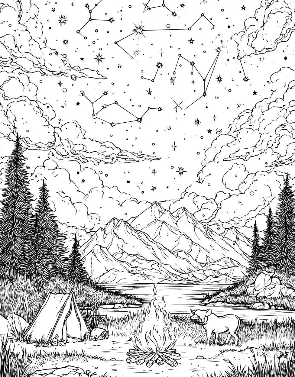 Stress Relief Color Book, Adventure Colouring Pages for Adults, Stargazing Coloring, Cosmic Dreams Stargazing Art Adventures, Free Coloring Pages for Adults to Print main 2