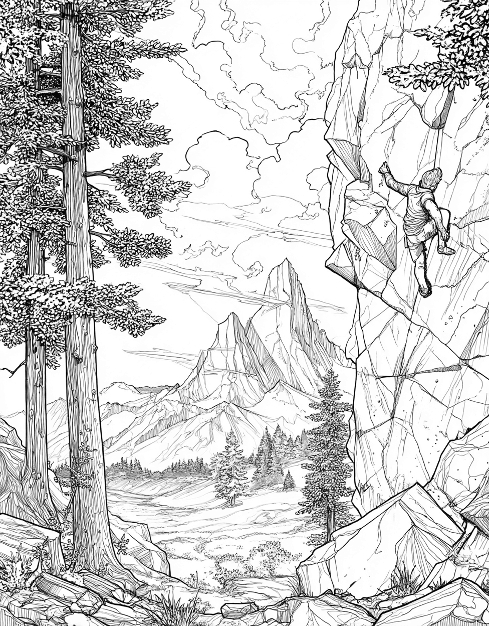 Bold Rocks Bouldering Art Pages, Free Color Pages for Adults, Relaxation Color Book, Adventure Colouring Pages for Teen, Bouldering Coloring main 2