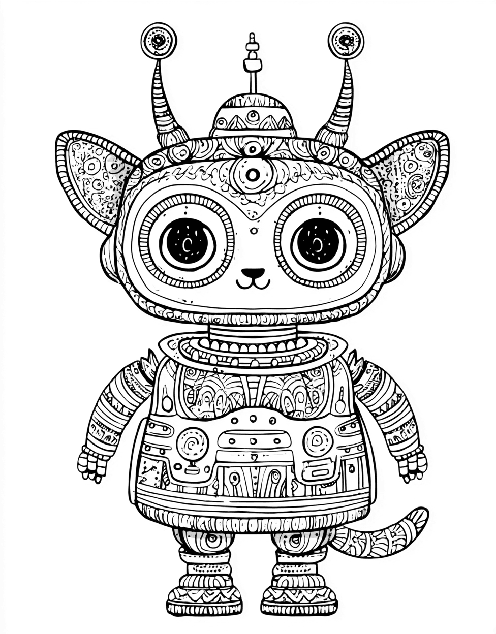 Robot Animal Coloring, Stress Relief Color Book, Cute Characters Colouring Pages for Teenage, Coloring Pages for Adults Free, Whimsical Robot Animal Art Adventures main 3