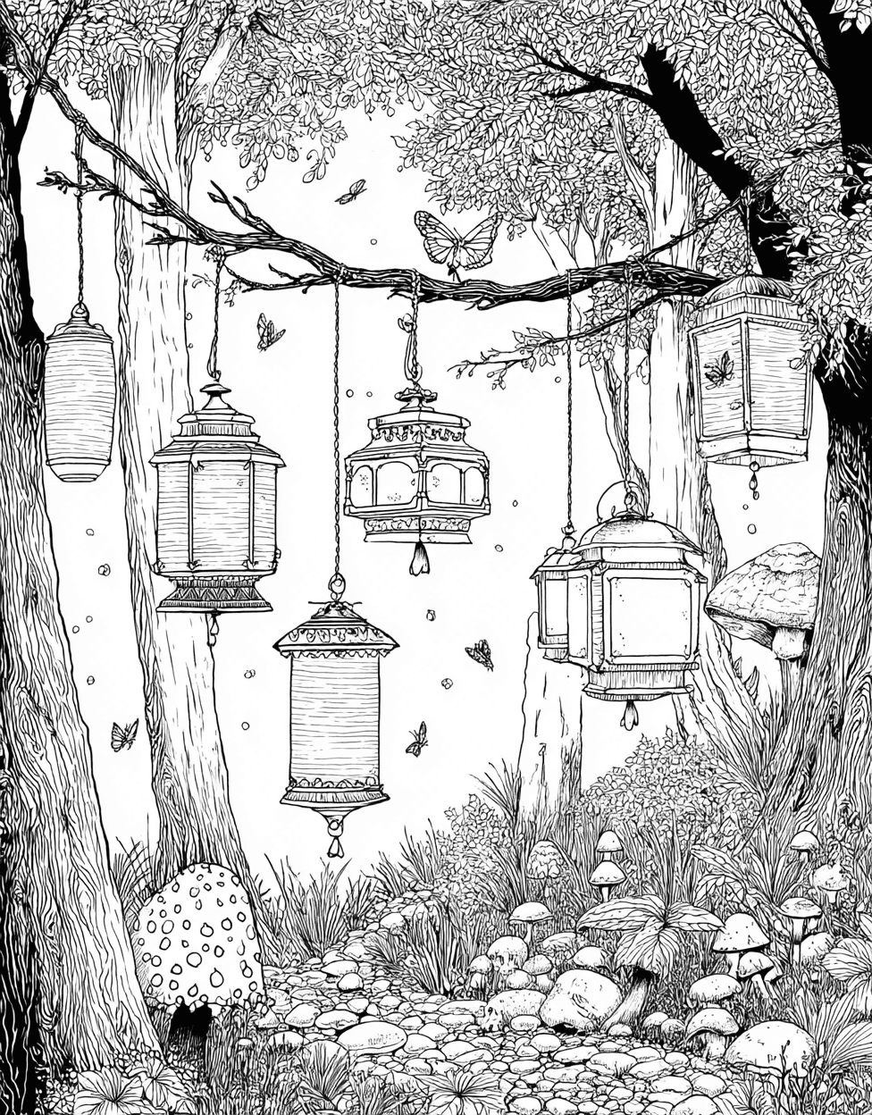 Coloring Halloween Scary Lantern, Lantern Dreams Pages to Brighten Your Art, Relaxation Color Book, Adventure Colouring Pages for Adults, Free Coloring Pages for Adults main 2