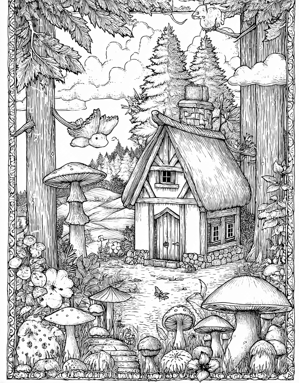 Free Printable Girly Coloring Pages, Coloring Adult Horror Cabin, Charming Cabin Scenes to Brighten Your Day, Stress Relief Color Book, Adventure Colouring Pages for Adult main 4