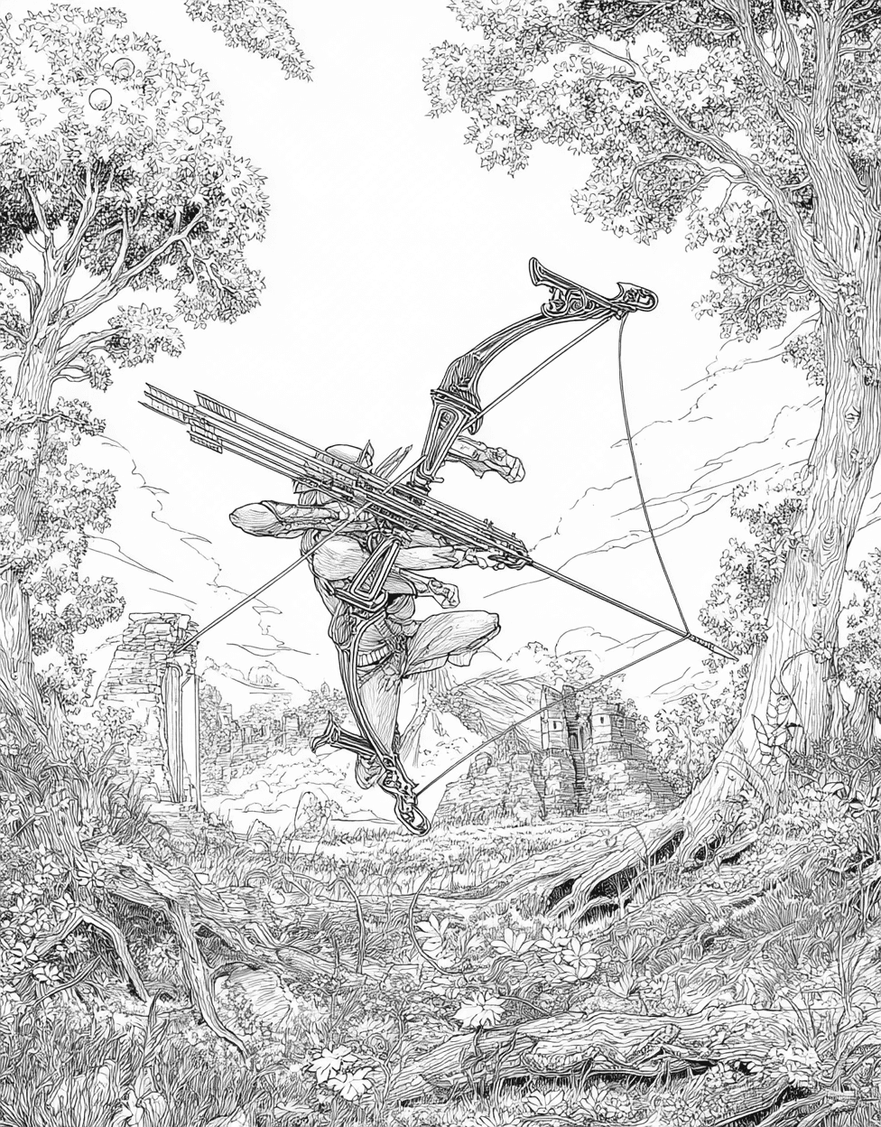 Relaxation Color Book, Adventure Colouring Pages for Teenage, Free Printable Coloring Pages for Adults, Crossbow Coloring, Arrows and Art Crossbow Designs to Shade main 2