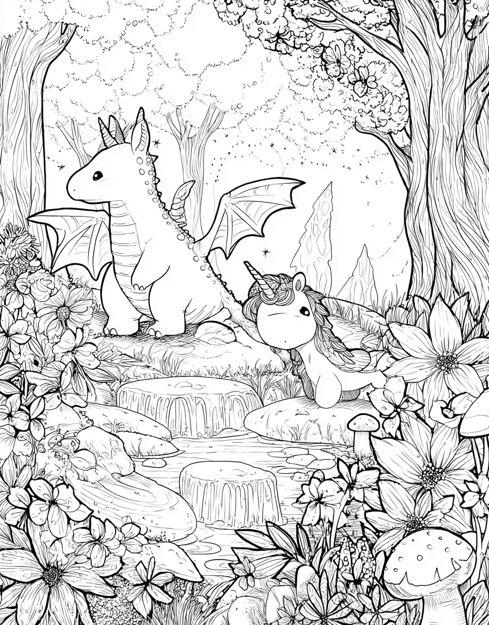 Coloring Pages Printable Free, Fairy Tale Coloring, Whimsical Fairy Tale Art for Imagination, Stress Relief Color Book, Cute Characters Colouring Pages for Adults main 2