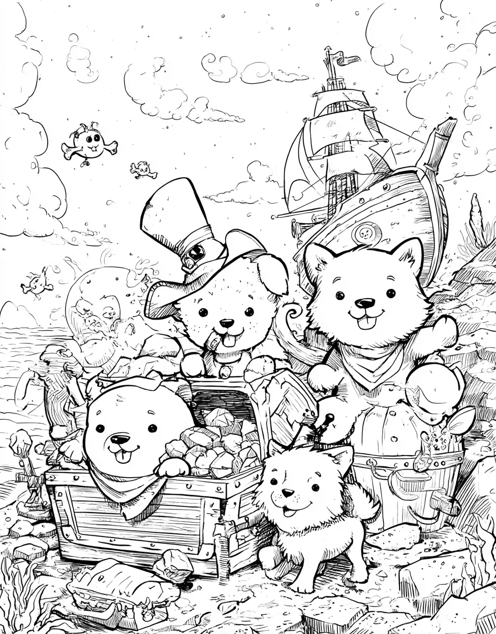 Swashbuckling Animal Pirates Adventure, Relaxation Color Book, Cute Characters Colouring Pages for Adults, Free Color Pages for Adults, Pirate Animal Coloring main 4