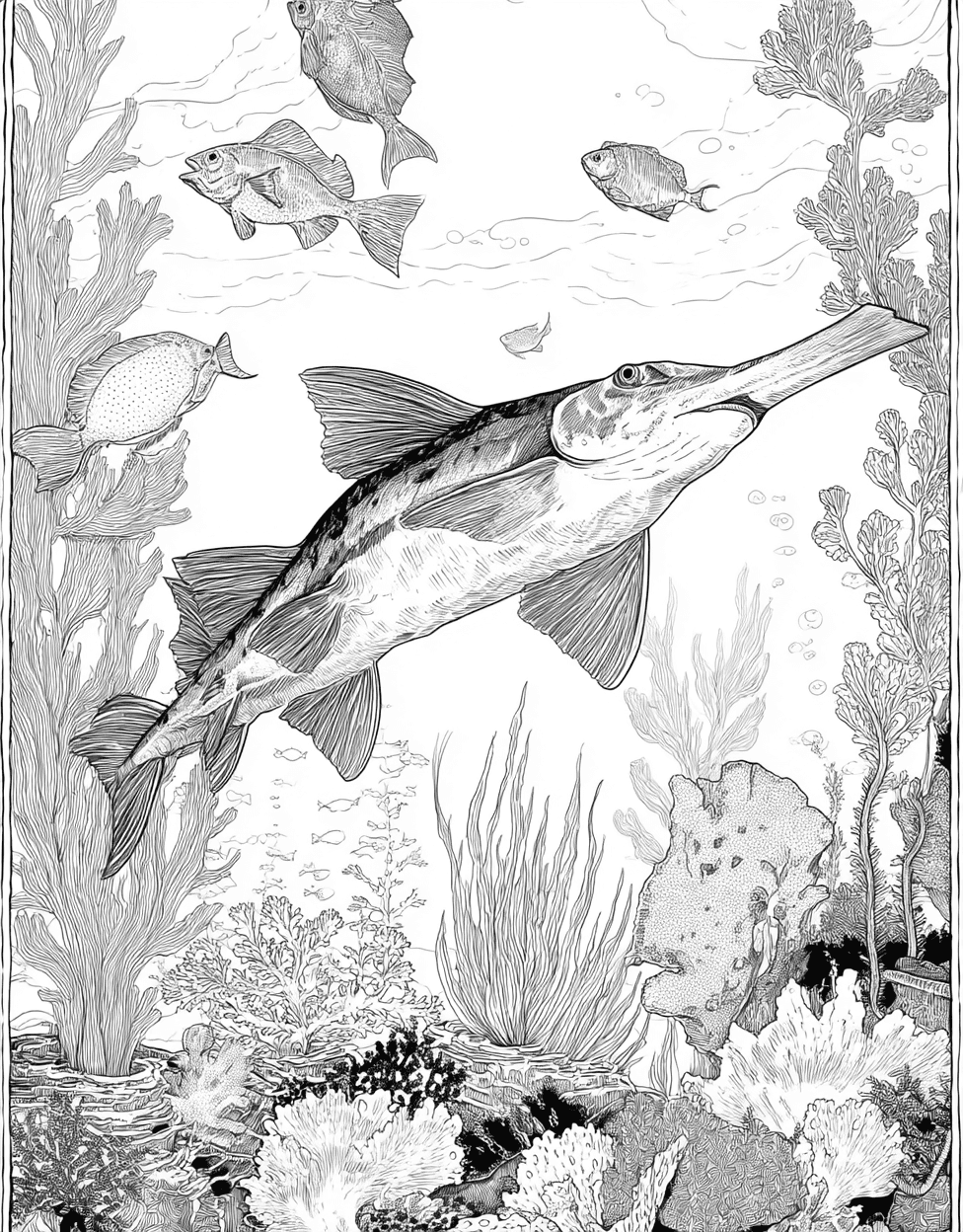 Stress Relief Color Book, Ocean Life Colouring Pages for Teenage, Paddlefish Art Dive into Creative Splash, Free Coloring Pages for Adults to Print, Paddlefish Coloring main 4