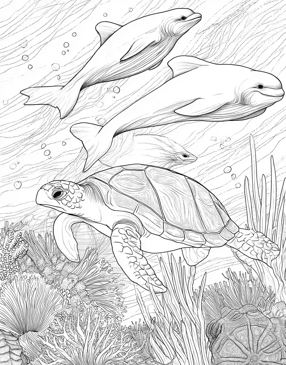 Underwater Wonders Ocean Creature Art Fun, Relaxation Color Book, Cute Characters Colouring Pages for Womens, Coloring Pages for Adults Free Printable, Ocean Creature Coloring main 2