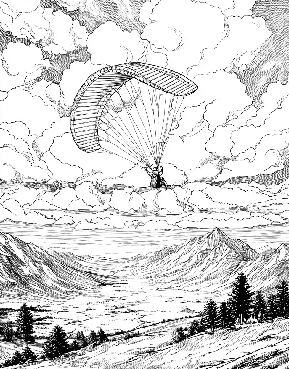 Relaxation Color Book, Adventure Colouring Pages for Adult, Skyward Dreams Paragliding Art Adventures, Paragliding Coloring, Adult Coloring Pages Free Printables main 3