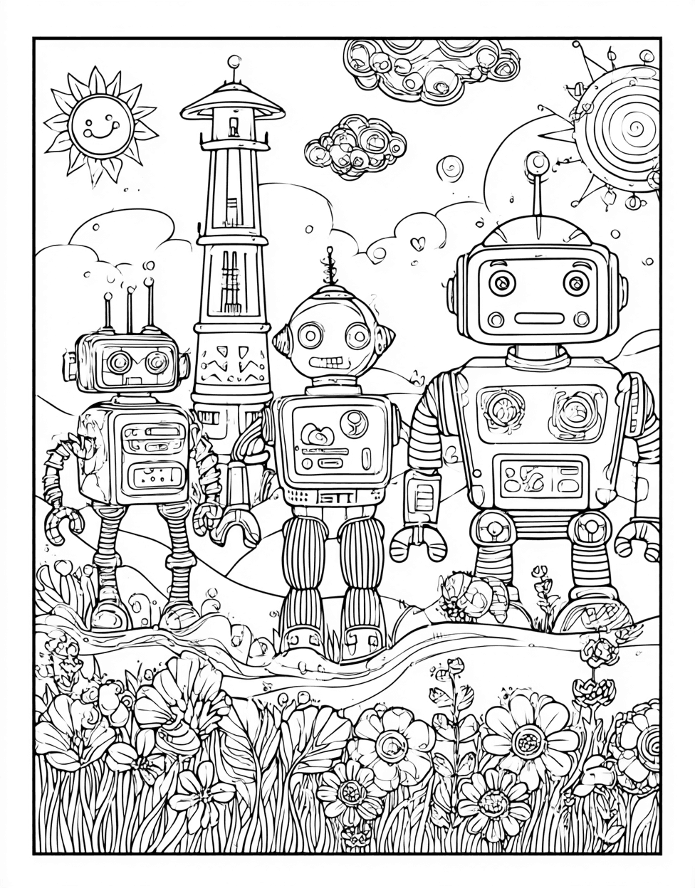 Free Printable Coloring Pages for Adults, Robot Pet Coloring, Stress Relief Color Book, Cute Characters Colouring Pages for Teenage, Vibrant Robot Pet Adventures Await main 3