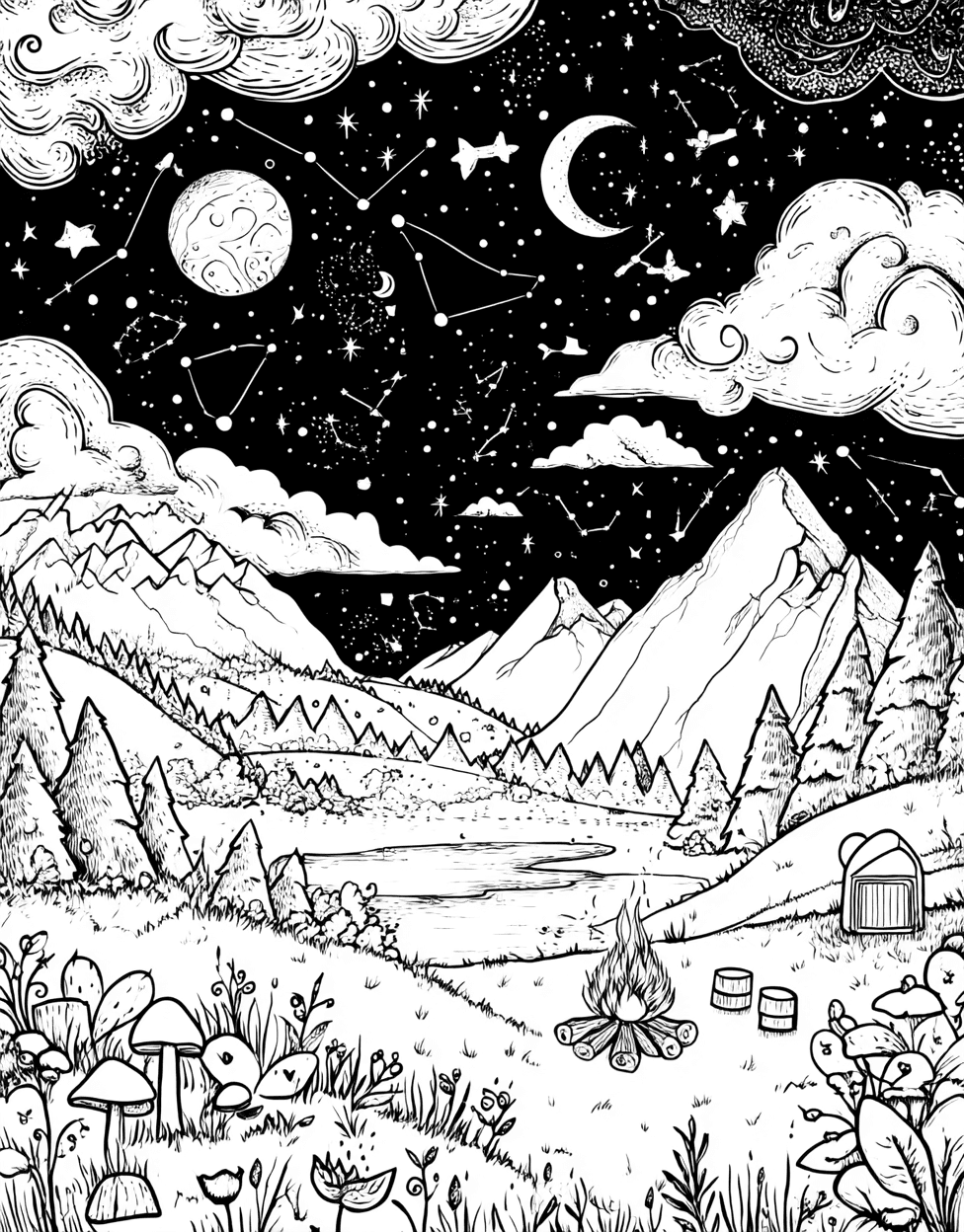 Stress Relief Color Book, Adventure Colouring Pages for Adults, Stargazing Coloring, Cosmic Dreams Stargazing Art Adventures, Free Coloring Pages for Adults to Print main 3
