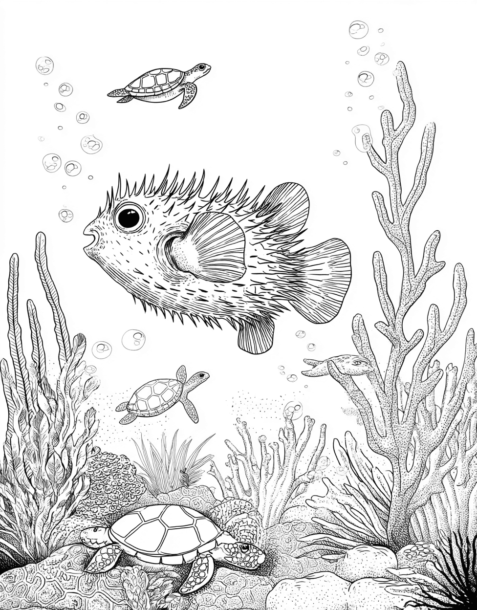 Pufferfish Coloring, Free Printable Girly Coloring Pages, Pufferfish Patterns Dive into Creativity, Relaxation Color Book, Ocean Life Colouring Pages for Women main 3