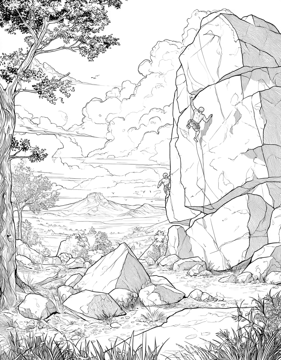 Bold Rocks Bouldering Art Pages, Free Color Pages for Adults, Relaxation Color Book, Adventure Colouring Pages for Teen, Bouldering Coloring main 3