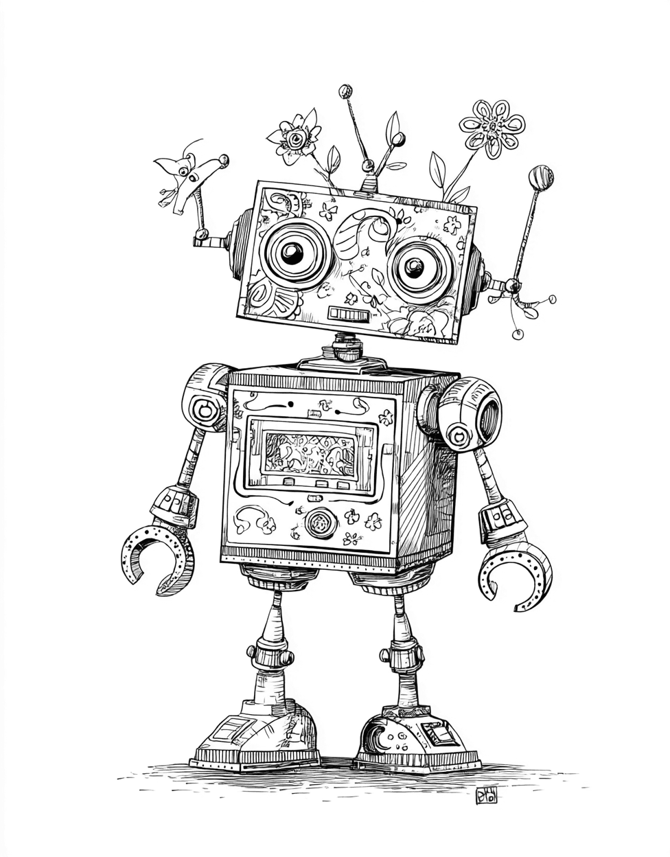 Robot Animal Coloring, Stress Relief Color Book, Cute Characters Colouring Pages for Teenage, Coloring Pages for Adults Free, Whimsical Robot Animal Art Adventures main 4