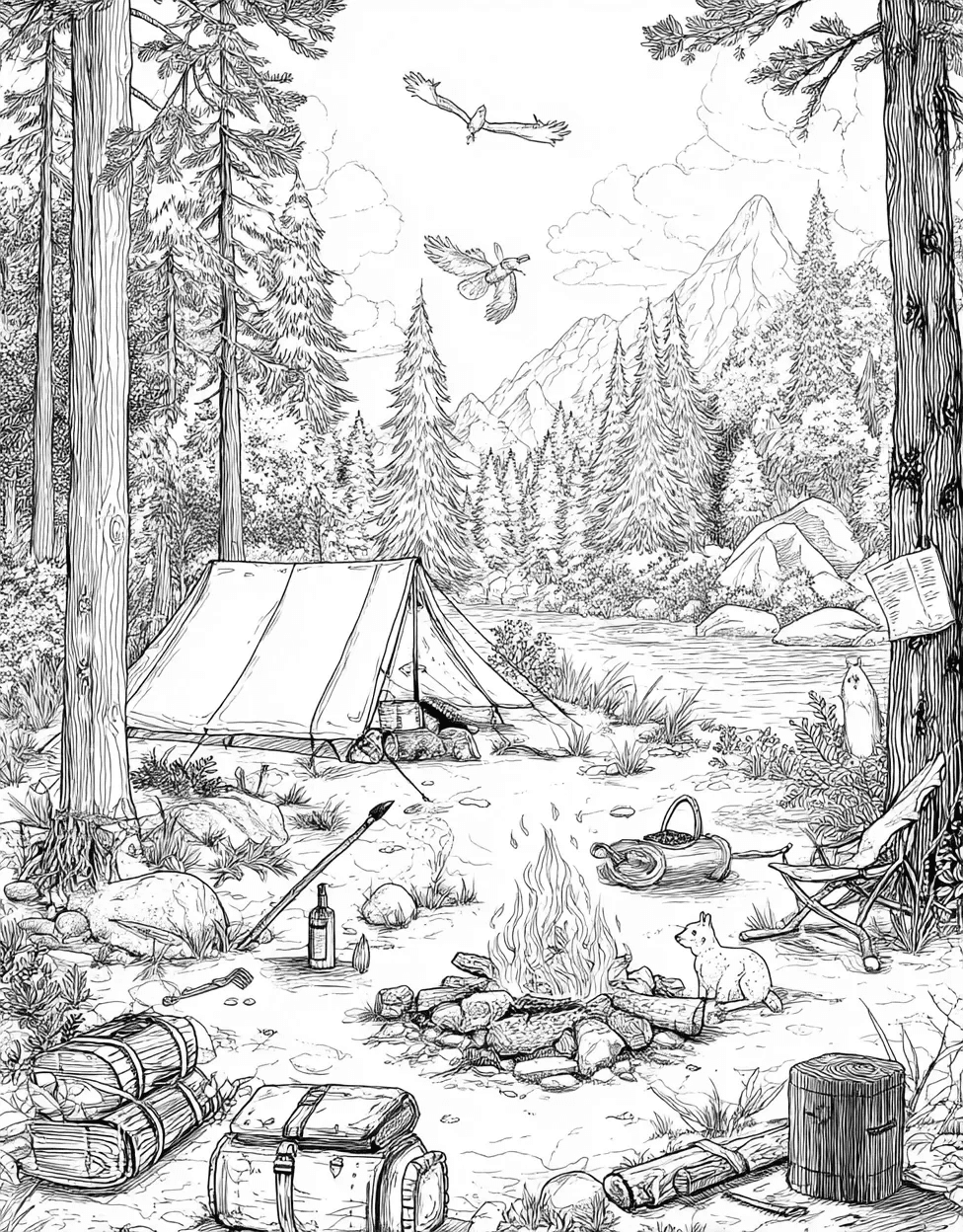 Stress Relief Color Book, Adventure Colouring Pages for Teen, Bushcraft Coloring, Bushcraft Adventures Natures Palette Awaits, Free Color Pages Printable main 5
