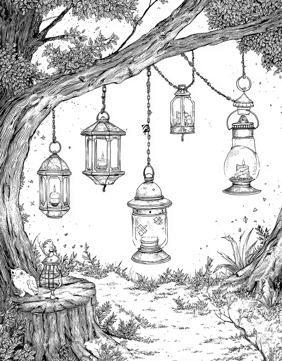 Coloring Halloween Scary Lantern, Lantern Dreams Pages to Brighten Your Art, Relaxation Color Book, Adventure Colouring Pages for Adults, Free Coloring Pages for Adults main 3