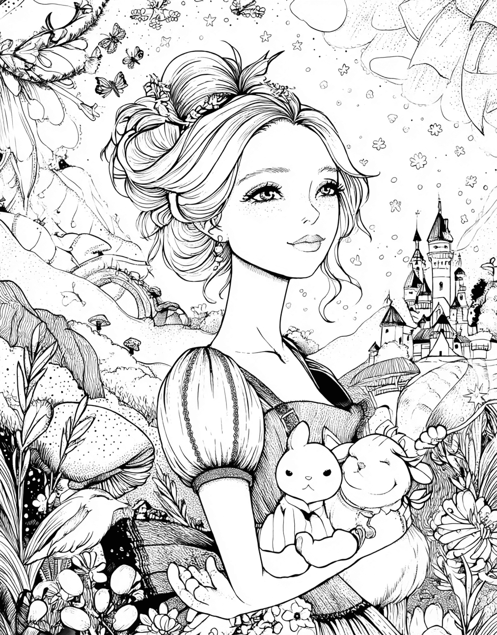 Princess Doll Coloring, Relaxation Color Book, Cute Characters Colouring Pages for Adults, Free Coloring Pages for Adults, Enchanting Princess Doll Art Adventures main 5