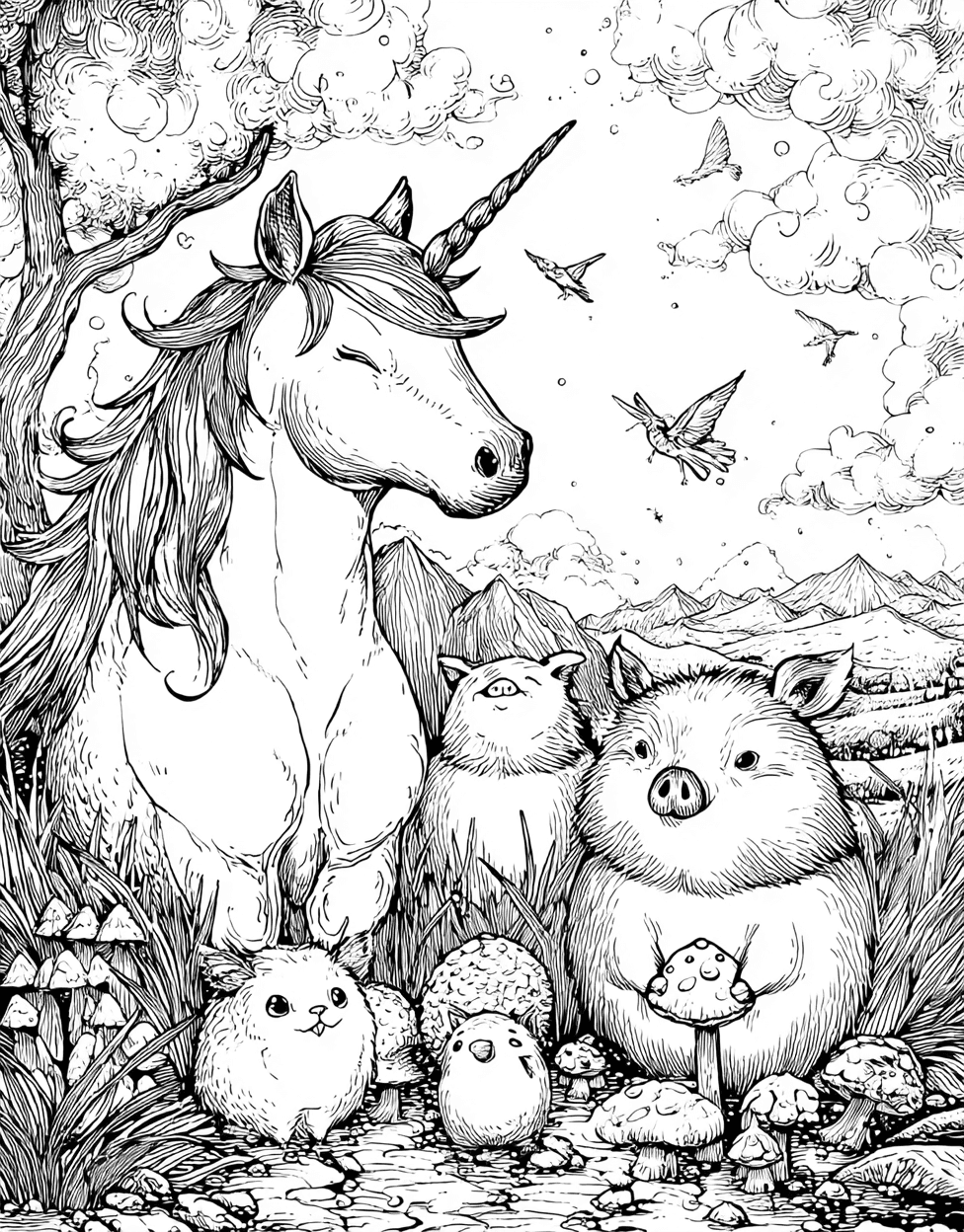Free Printable Girly Coloring Pages, Coloring Pictures Unicorn Printablehuman, Whimsical Unicorn Art Color Your Imagination, Relaxation Color Book, Cute Characters Colouring Pages for Adult main 5