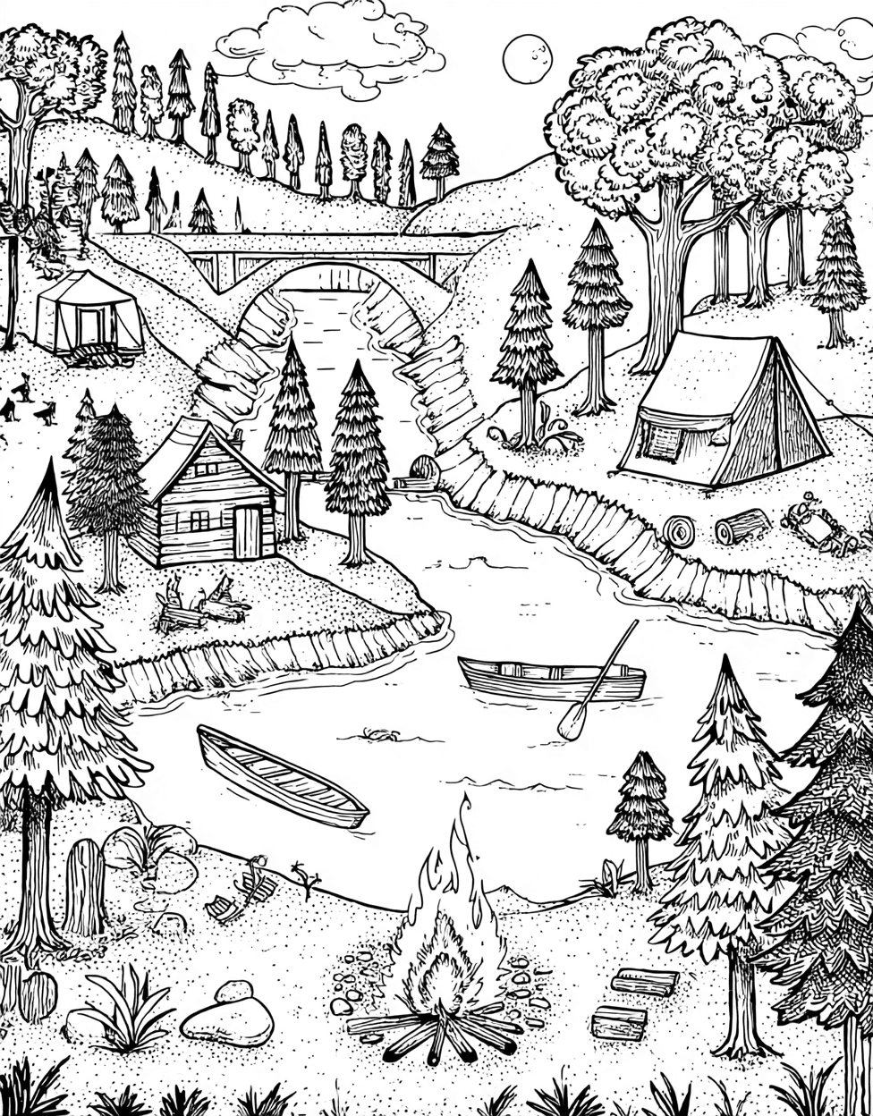 Camp Adventures Natures Palette Awaits, Coloring Printable Preschool Camp, Advanced Free Printable Coloring Pages for Children, Relaxation Color Book, Adventure Colouring Pages for Teenage main 3
