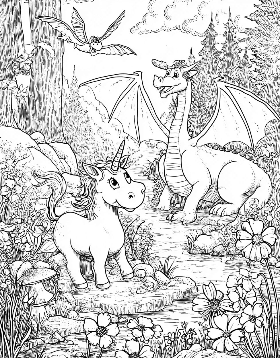 Coloring Pages Printable Free, Fairy Tale Coloring, Whimsical Fairy Tale Art for Imagination, Stress Relief Color Book, Cute Characters Colouring Pages for Adults main 3