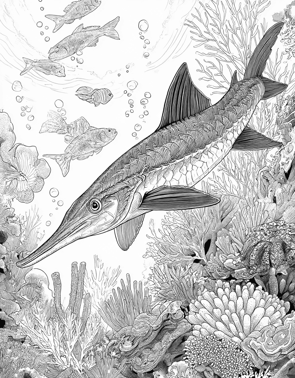 Stress Relief Color Book, Ocean Life Colouring Pages for Teenage, Paddlefish Art Dive into Creative Splash, Free Coloring Pages for Adults to Print, Paddlefish Coloring main 5
